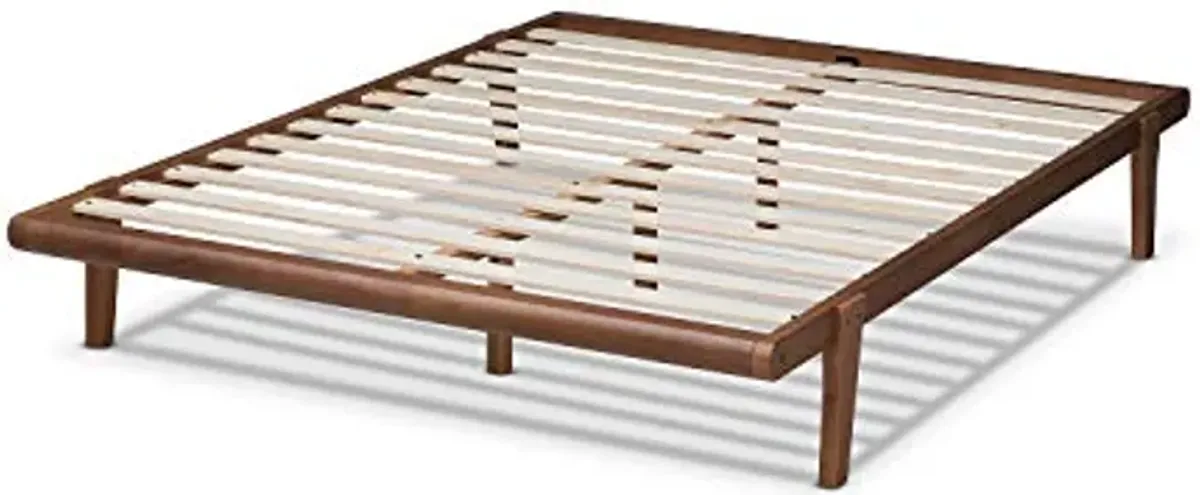 Baxton Studio Kaia Mid-Century Modern Walnut Brown Finished Wood King Size Platform Bed Frame