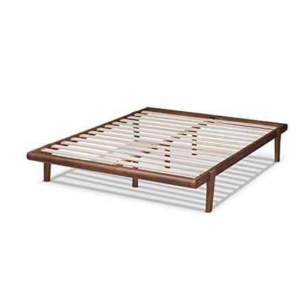 Baxton Studio Kaia Mid-Century Modern Walnut Brown Finished Wood King Size Platform Bed Frame