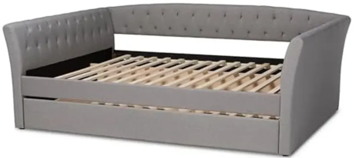 Baxton Studio Delora Modern and Contemporary Light Grey Fabric Upholstered Queen Size Daybed with Roll-Out Trundle Bed