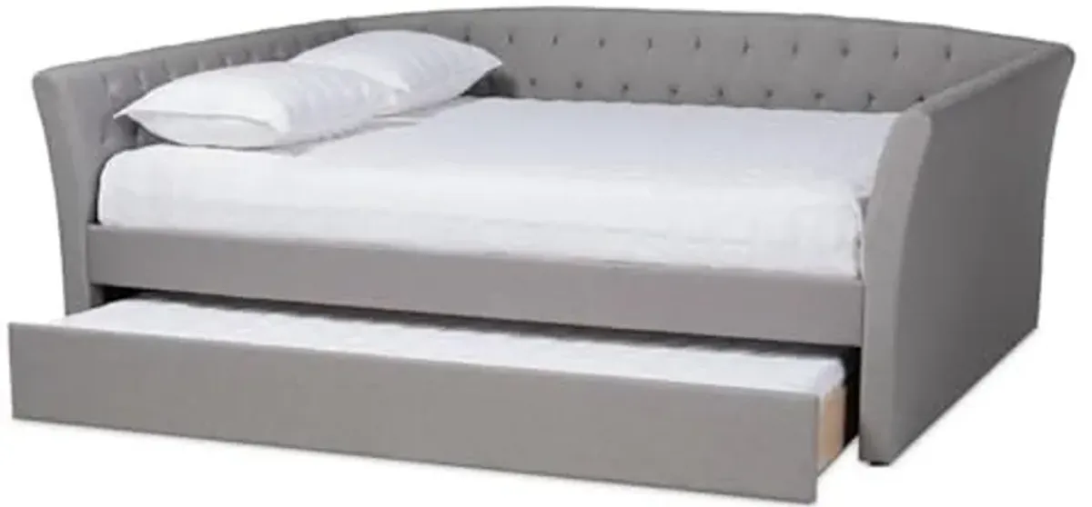 Baxton Studio Delora Modern and Contemporary Light Grey Fabric Upholstered Queen Size Daybed with Roll-Out Trundle Bed