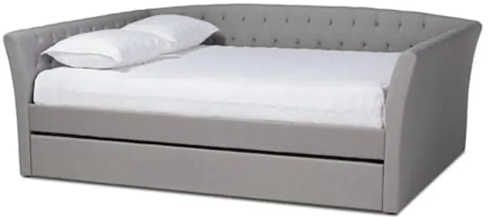 Baxton Studio Delora Modern and Contemporary Light Grey Fabric Upholstered Queen Size Daybed with Roll-Out Trundle Bed