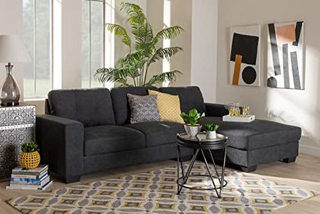 Baxton Studio Langley Dark Grey Sectional Sofa with Right Facing Chaise
