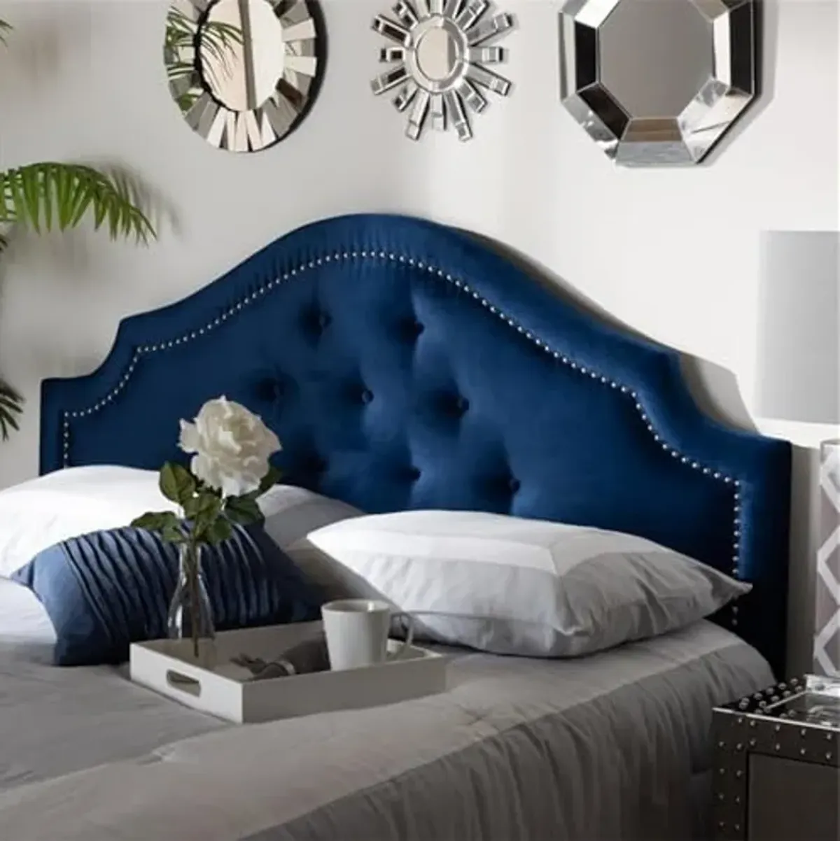 Baxton Studio Cora Modern and Contemporary Royal Blue Velvet Fabric Upholstered Queen Size Headboard