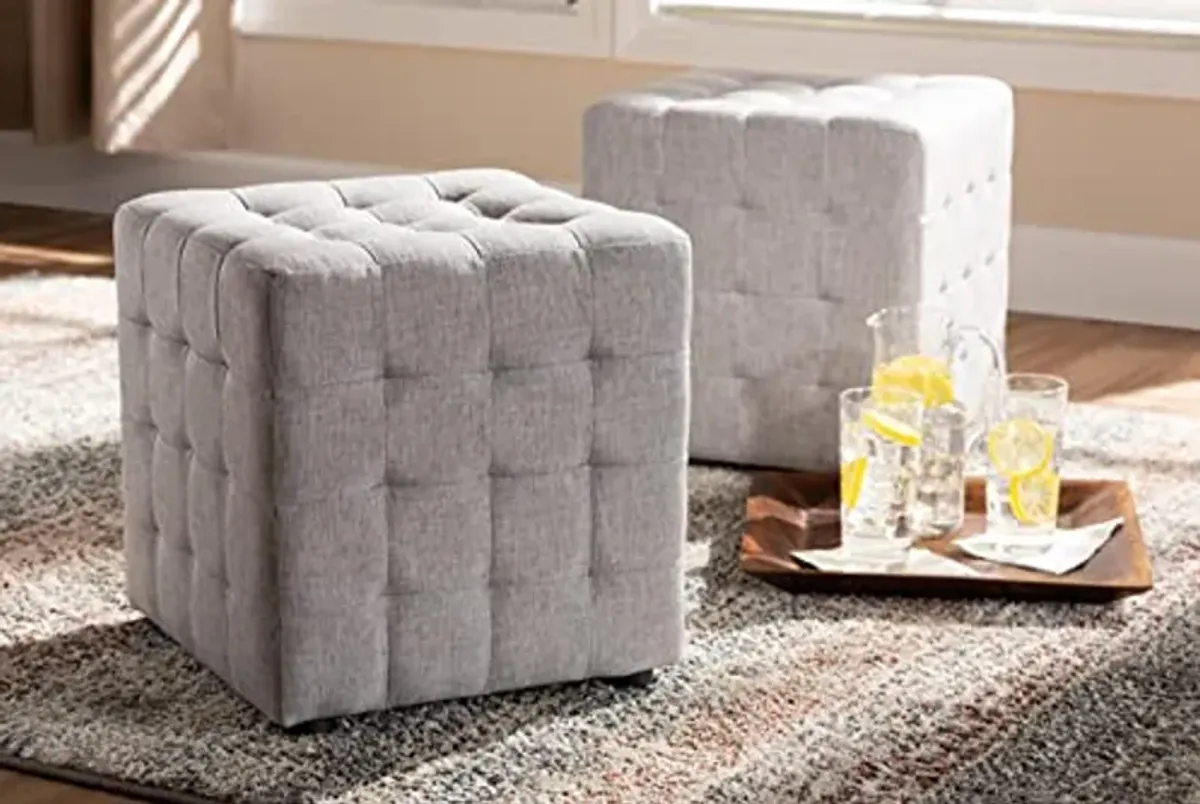 Baxton Studio Elladio Modern and Contemporary Greyish Beige Fabric Upholstered 2-Piece Tufted Cube Ottoman Set