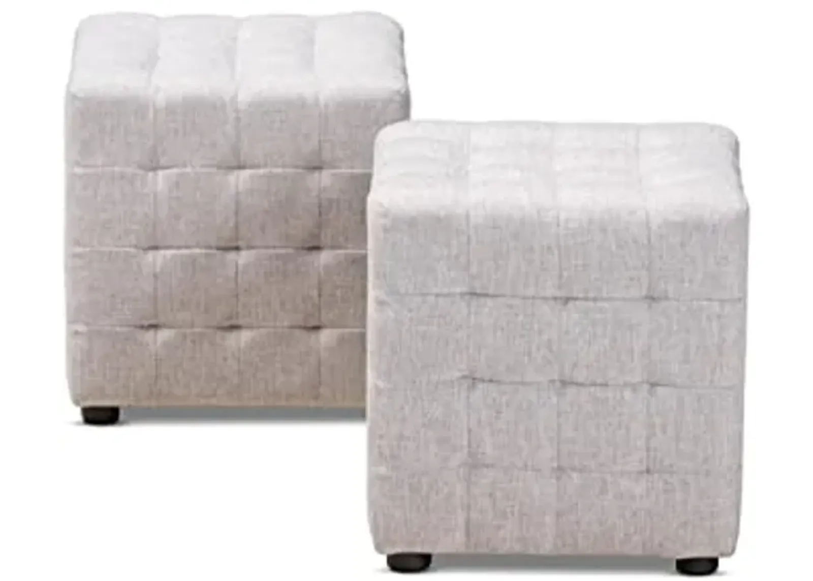 Baxton Studio Elladio Modern and Contemporary Greyish Beige Fabric Upholstered 2-Piece Tufted Cube Ottoman Set