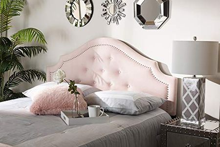 Baxton Studio Cora Modern and Contemporary Light Pink Velvet Fabric Upholstered Queen Size Headboard
