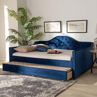 Baxton Studio Perry Modern and Contemporary Navy Blue Velvet Fabric Upholstered and Button Tufted Full Size Daybed with Trundle