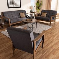 Baxton Studio Larsen Gray Fabric Walnut Wood 3-Piece Living Room Set