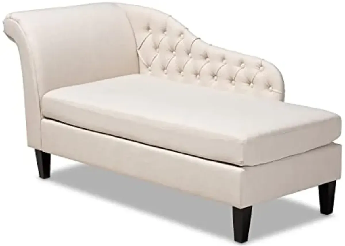 Baxton Studio Florent Modern and Contemporary Beige Fabric Upholstered Black Finished Chaise Lounge