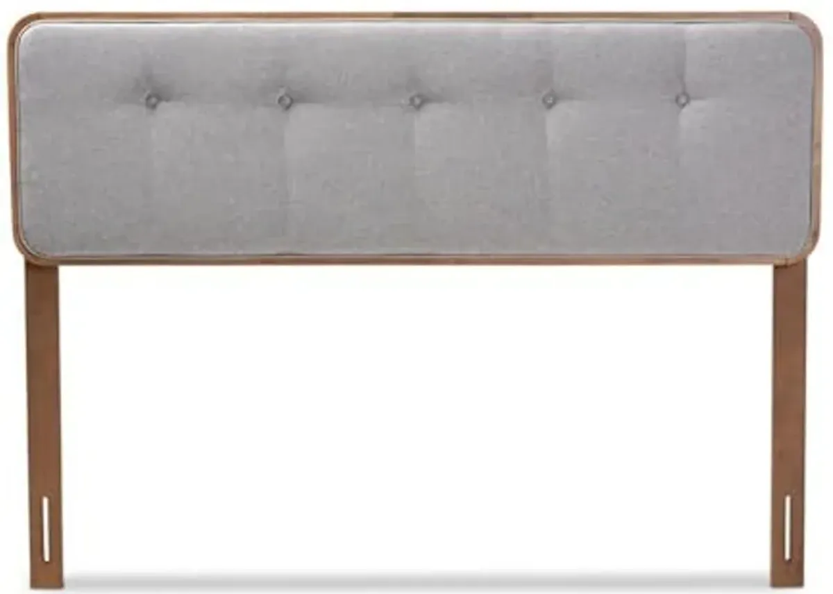 Baxton Studio Palina Mid-Century Modern Light Grey Fabric Upholstered Walnut Brown Finished Wood Full Size Headboard