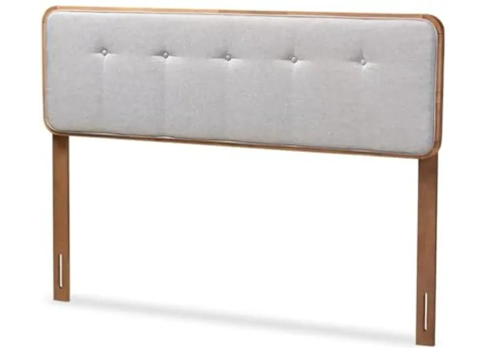 Baxton Studio Palina Mid-Century Modern Light Grey Fabric Upholstered Walnut Brown Finished Wood Full Size Headboard