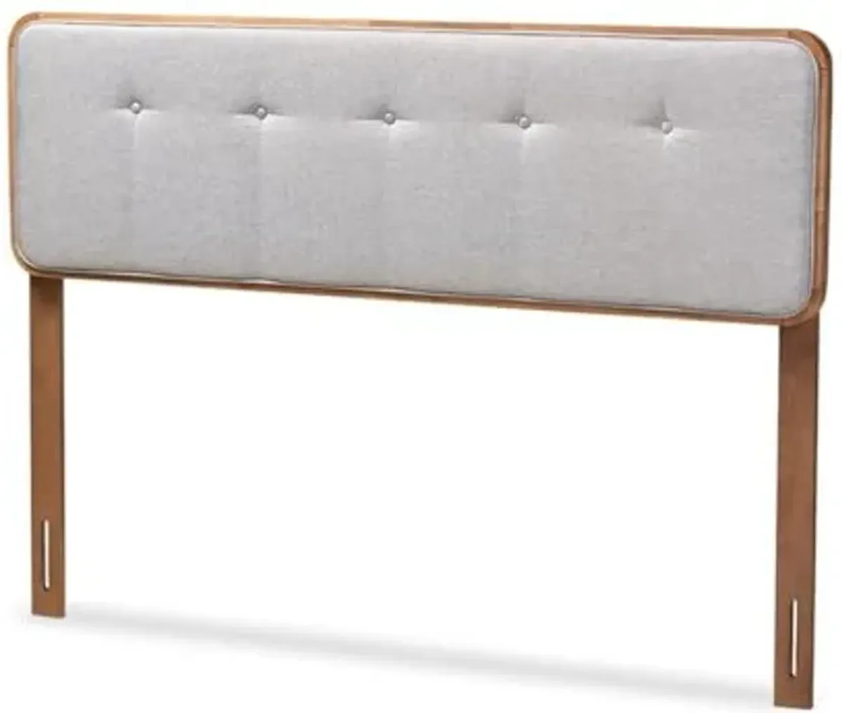 Baxton Studio Palina Mid-Century Modern Light Grey Fabric Upholstered Walnut Brown Finished Wood Full Size Headboard