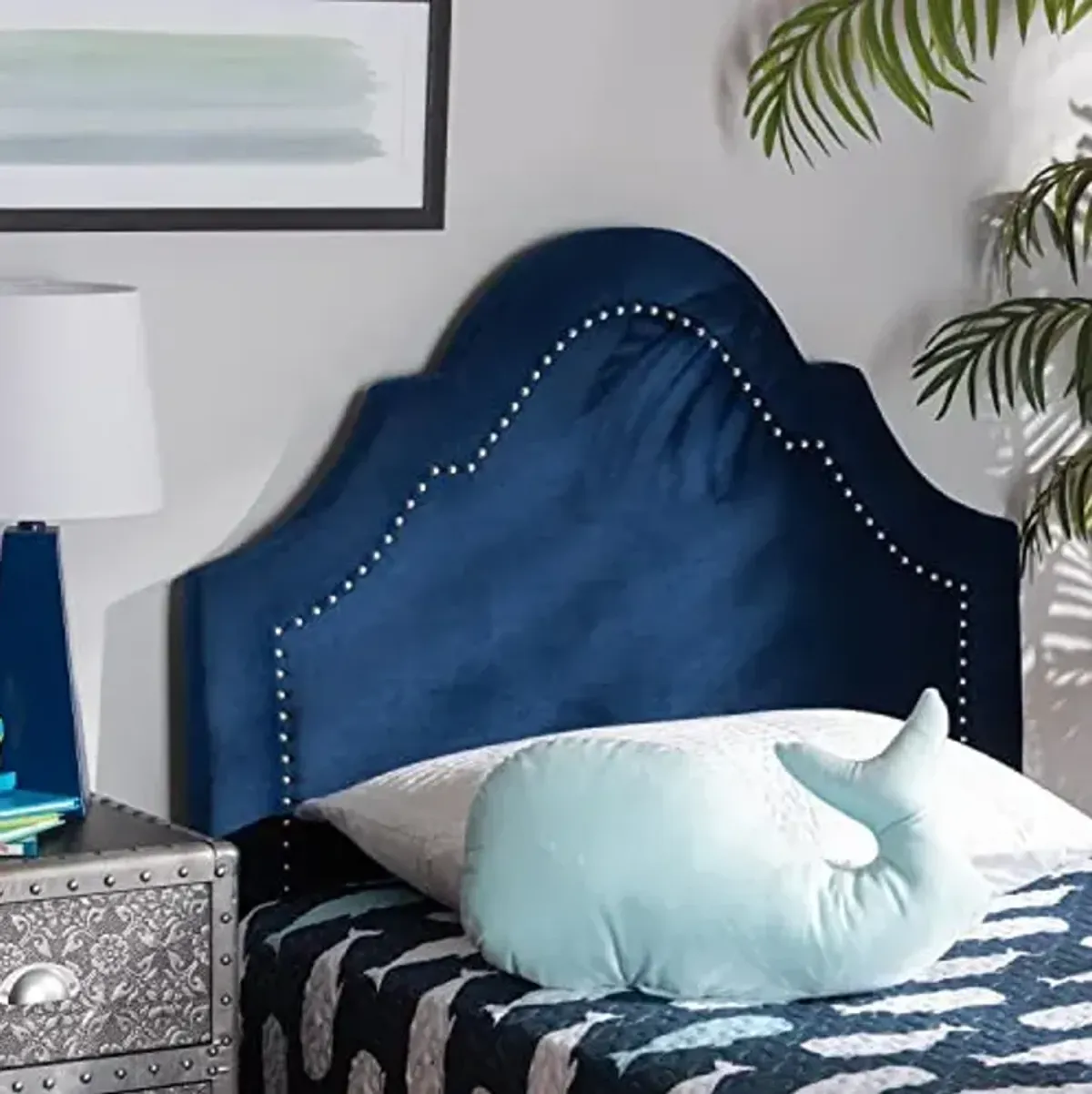 Baxton Studio Rita Modern and Contemporary Navy Blue Velvet Fabric Upholstered Twin Size Headboard