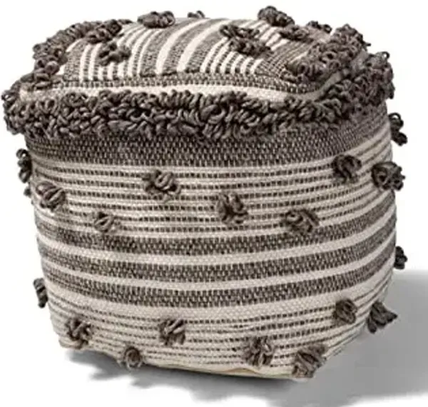 Baxton Studio Eligah Ivory and Brown Moroccan Inspired Pouf Ottoman