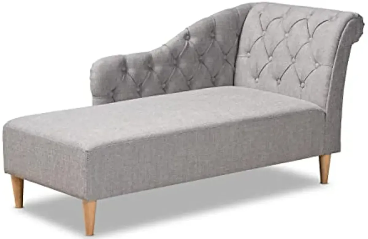 Baxton Studio Emeline Modern and Contemporary Grey Fabric Upholstered Oak Finished Chaise Lounge