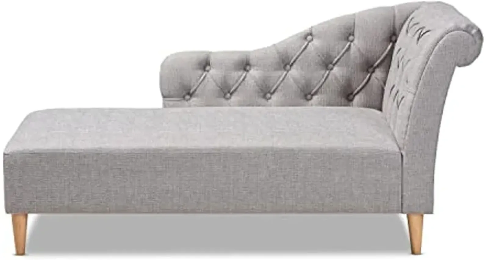 Baxton Studio Emeline Modern and Contemporary Grey Fabric Upholstered Oak Finished Chaise Lounge