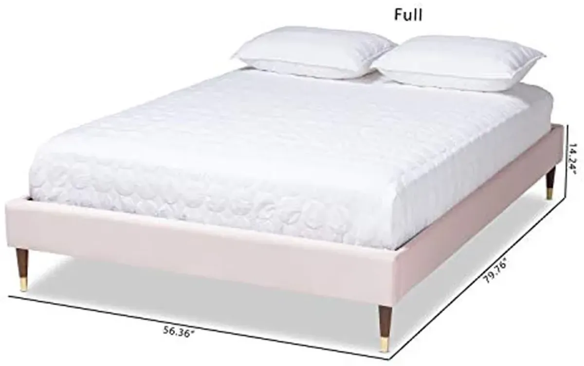 Baxton Studio Volden Glam and Luxe Light Pink Velvet Fabric Upholstered Full Size Wood Platform Bed Frame with Gold-Tone Leg Tips