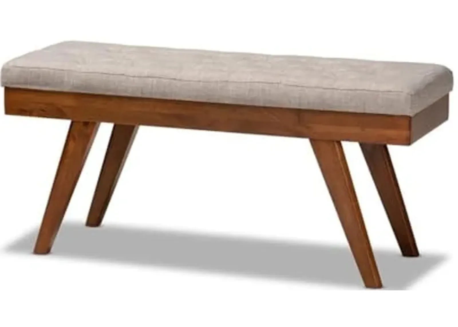 Baxton Studio Alona Mid-Century Modern Light Grey Fabric Upholstered Wood Dining Bench