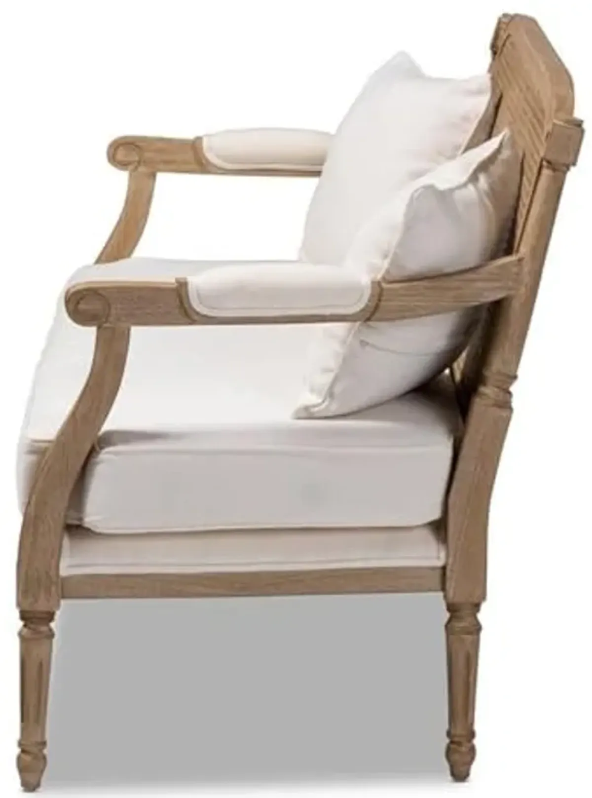 Baxton Studio Clemence Ivory Upholstered Whitewashed Wood Armchair