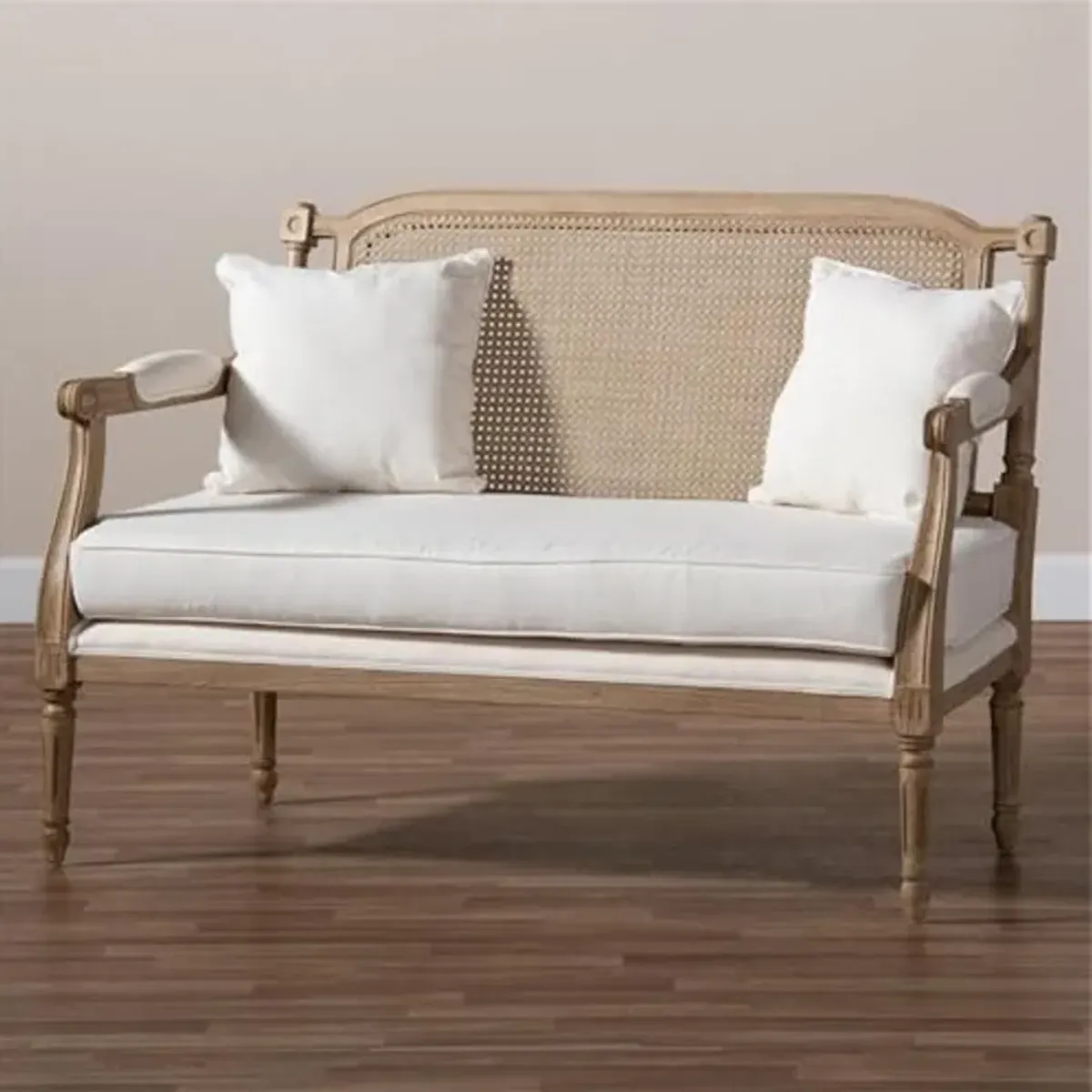 Baxton Studio Clemence Ivory Upholstered Whitewashed Wood Armchair