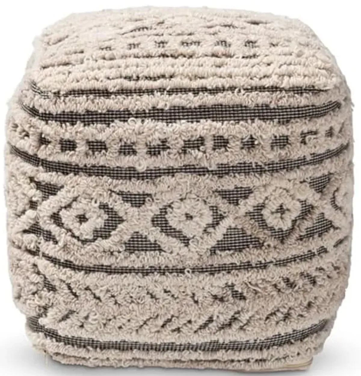 Baxton Studio Cronin Moroccan Inspired Beige and Brown Handwoven Hemp Pouf Ottoman