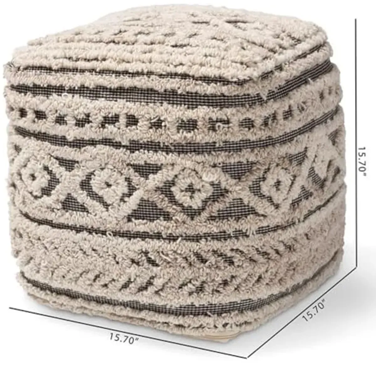 Baxton Studio Cronin Moroccan Inspired Beige and Brown Handwoven Hemp Pouf Ottoman