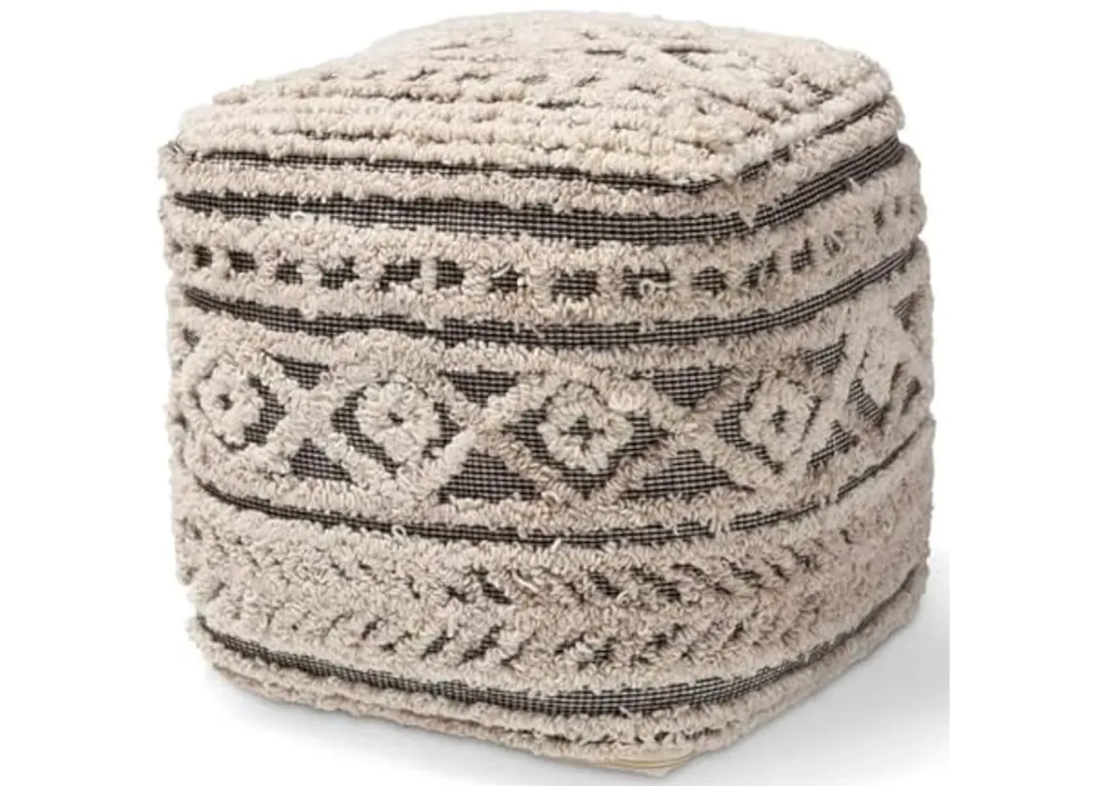 Baxton Studio Cronin Moroccan Inspired Beige and Brown Handwoven Hemp Pouf Ottoman