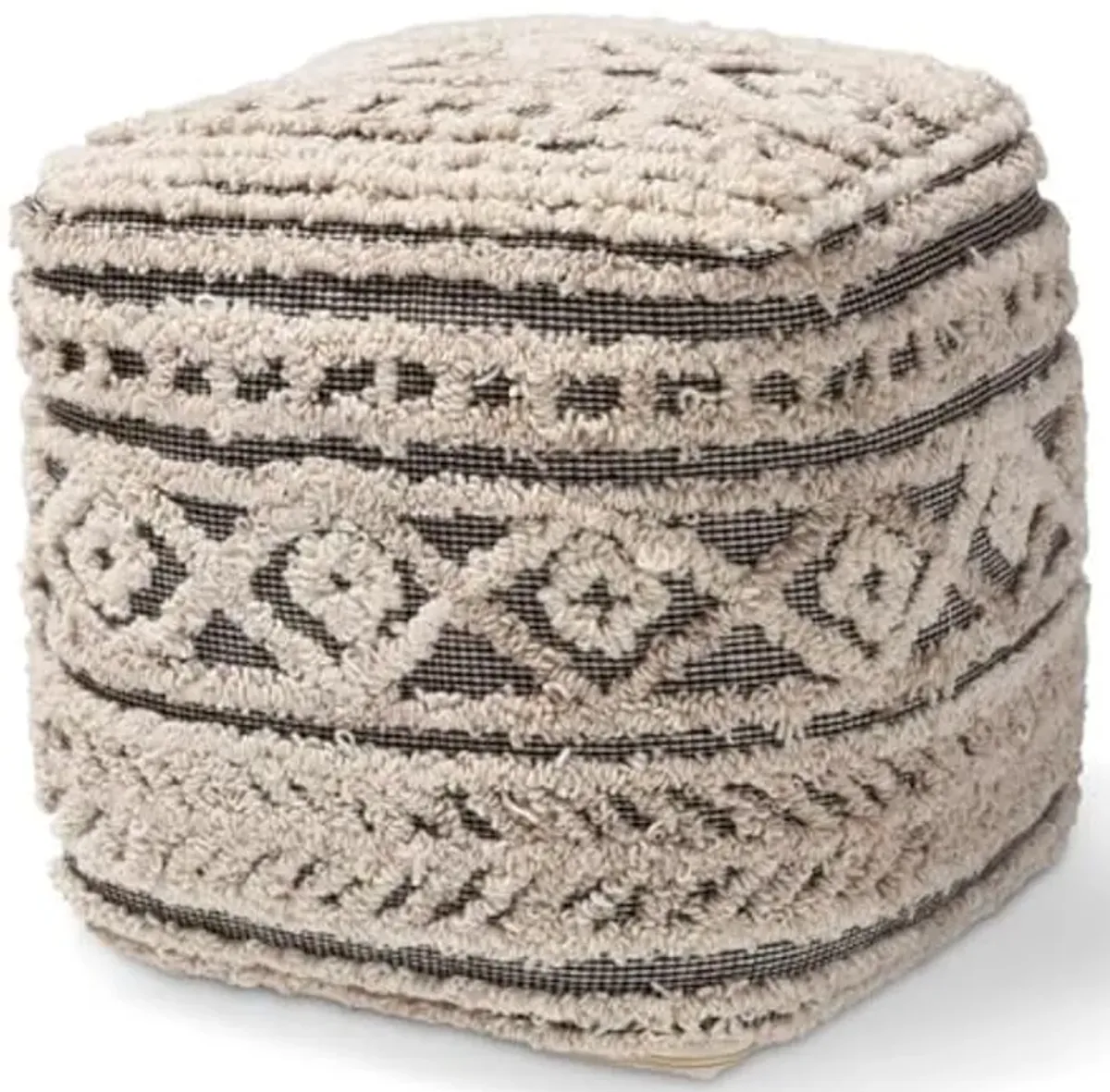 Baxton Studio Cronin Moroccan Inspired Beige and Brown Handwoven Hemp Pouf Ottoman