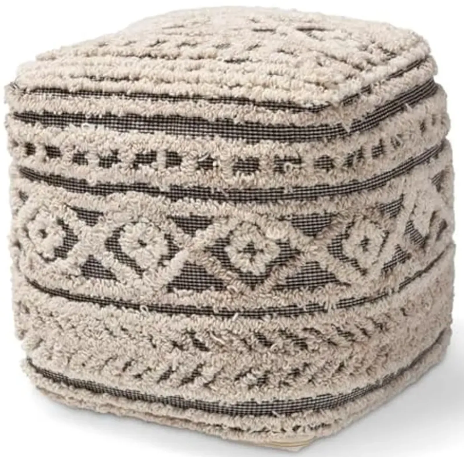 Baxton Studio Cronin Moroccan Inspired Beige and Brown Handwoven Hemp Pouf Ottoman