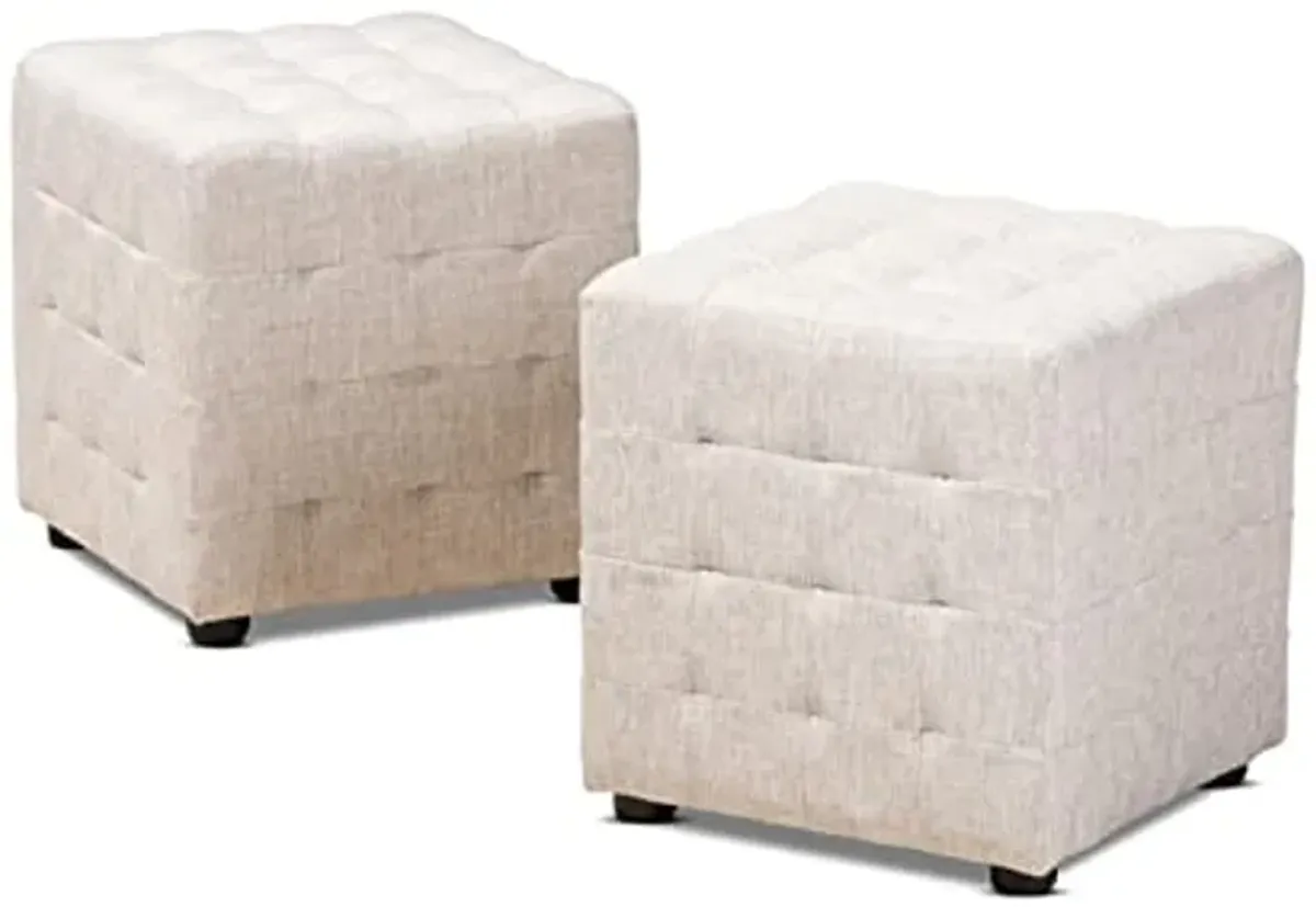 Baxton Studio Elladio Modern and Contemporary Beige Fabric Upholstered 2-Piece Tufted Cube Ottoman Set