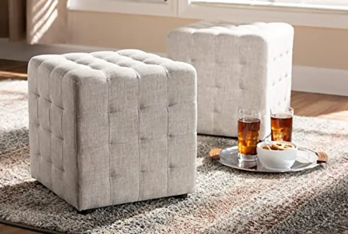 Baxton Studio Elladio Modern and Contemporary Beige Fabric Upholstered 2-Piece Tufted Cube Ottoman Set