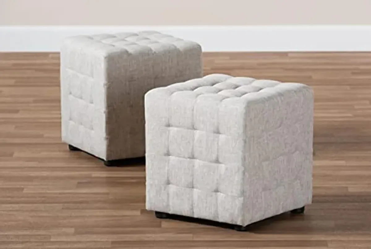 Baxton Studio Elladio Modern and Contemporary Beige Fabric Upholstered 2-Piece Tufted Cube Ottoman Set