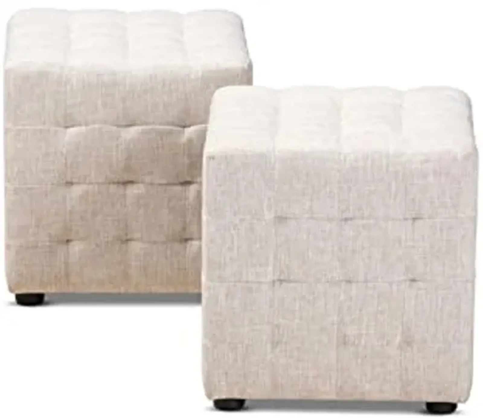 Baxton Studio Elladio Modern and Contemporary Beige Fabric Upholstered 2-Piece Tufted Cube Ottoman Set