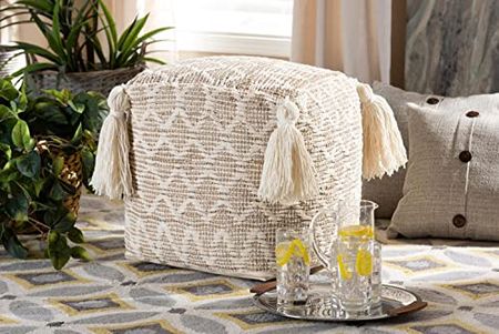 Baxton Studio Noland Natural and Ivory Moroccan Inspired Pouf Ottoman