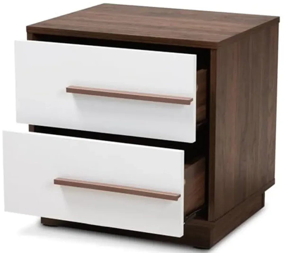 Baxton Studio Mette White - Walnut 2-Drawer Wood Nightstand