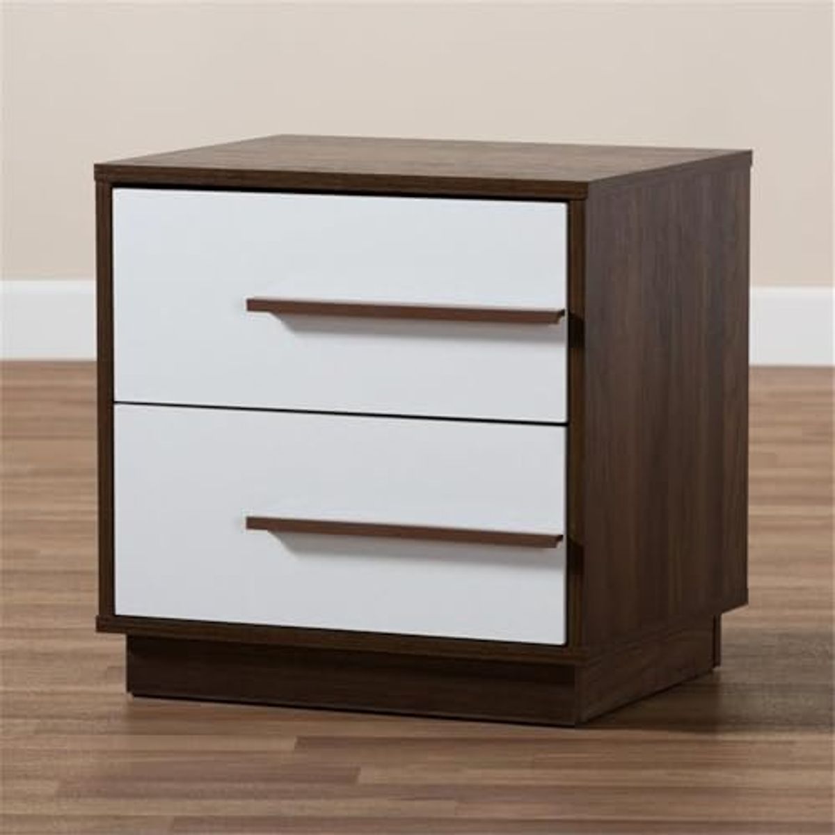 Baxton Studio Mette White - Walnut 2-Drawer Wood Nightstand