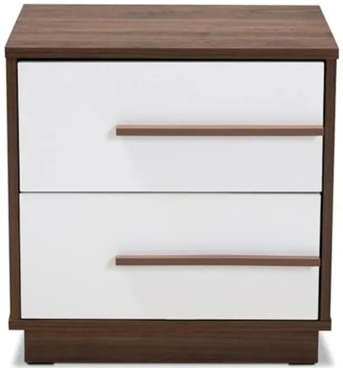 Baxton Studio Mette White - Walnut 2-Drawer Wood Nightstand