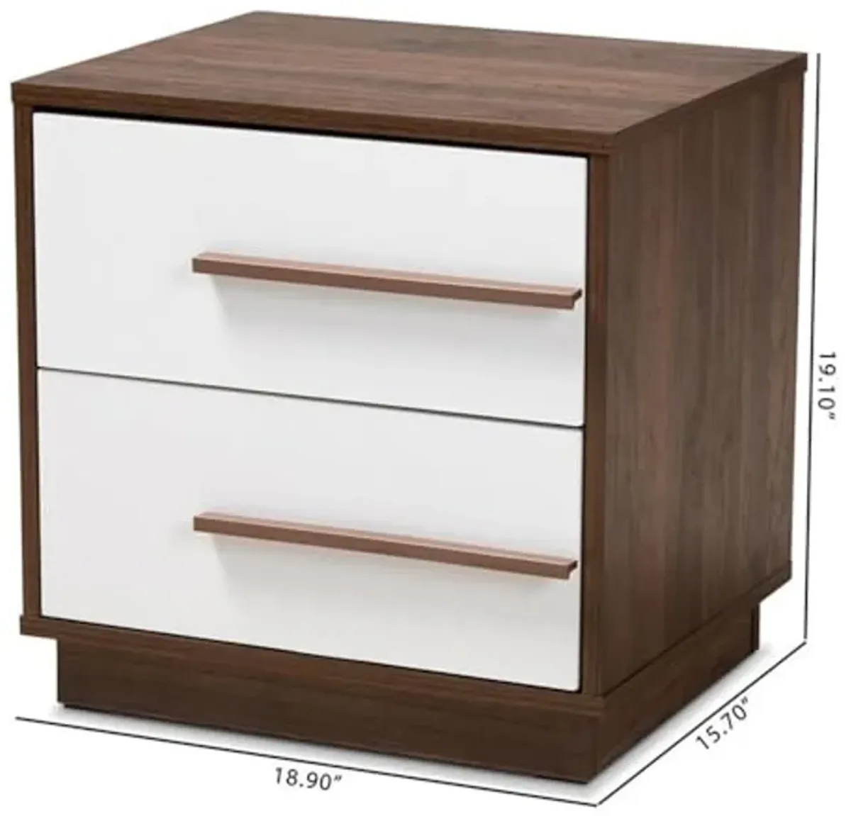 Baxton Studio Mette White - Walnut 2-Drawer Wood Nightstand