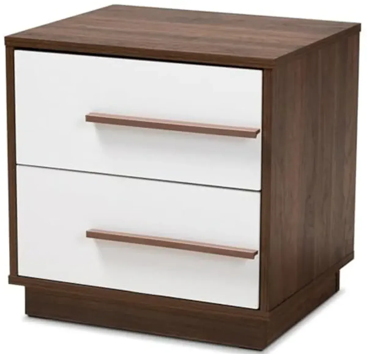 Baxton Studio Mette White - Walnut 2-Drawer Wood Nightstand