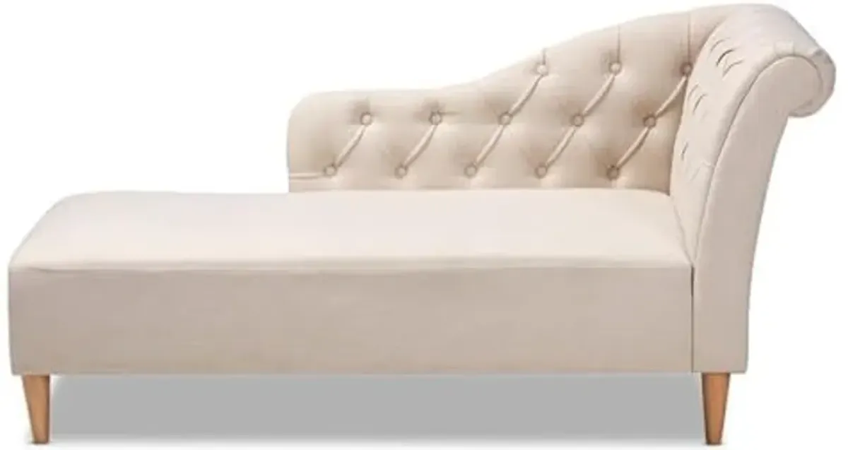 Baxton Studio Emeline Modern and Contemporary Beige Fabric Upholstered Oak Finished Chaise Lounge