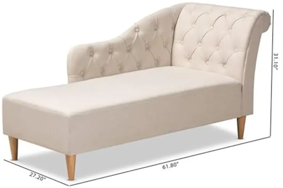 Baxton Studio Emeline Modern and Contemporary Beige Fabric Upholstered Oak Finished Chaise Lounge