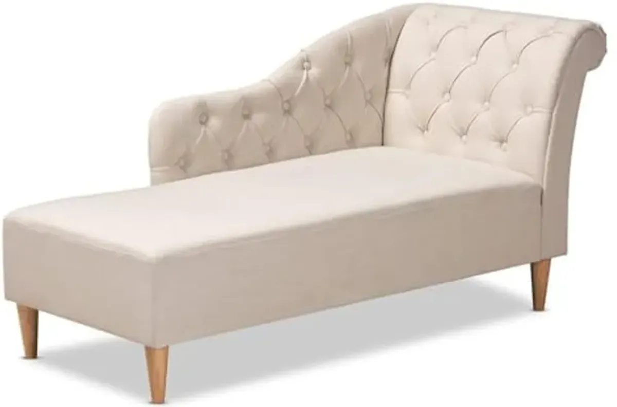 Baxton Studio Emeline Modern and Contemporary Beige Fabric Upholstered Oak Finished Chaise Lounge