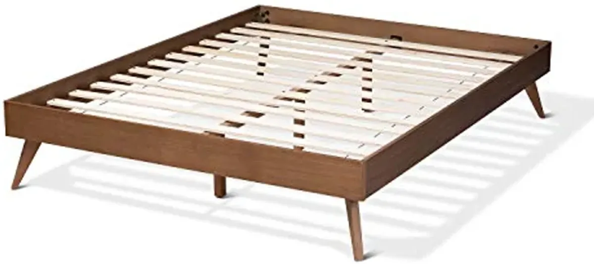 Baxton Studio Lissette Mid-Century Modern Walnut Brown Finished Wood King Size Platform Bed Frame