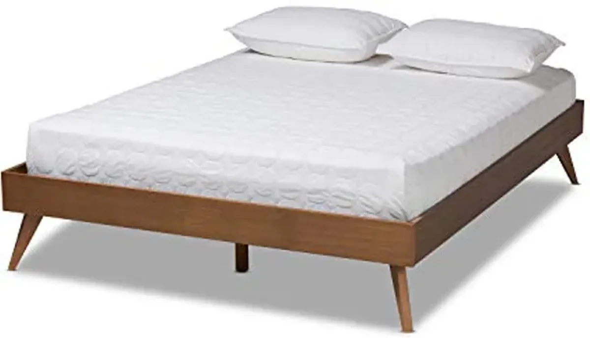 Baxton Studio Lissette Mid-Century Modern Walnut Brown Finished Wood King Size Platform Bed Frame