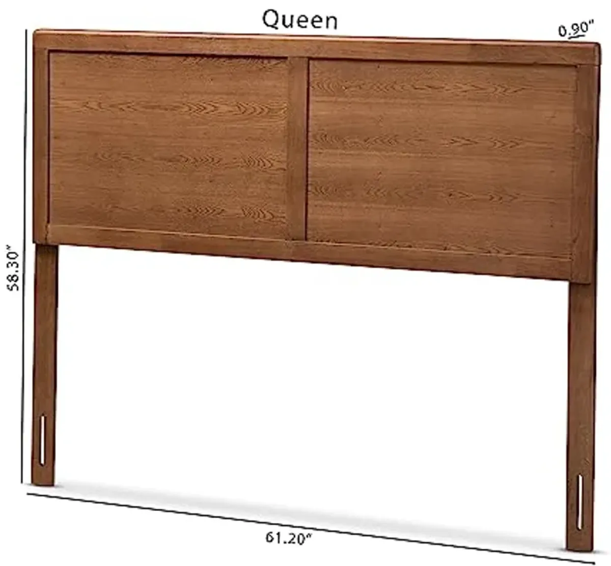 Baxton Studio Raya Queen Wood Headboard, 61.2-inch W x 0.9-inch D x 58.3-inch H, Ash Walnut (156-9420-HiT)