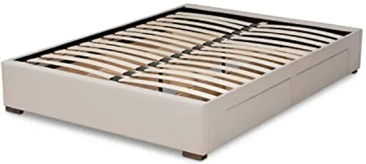 Baxton Studio Leni Modern and Contemporary Beige Fabric Upholstered 4-Drawer King Size Platform Storage Bed Frame