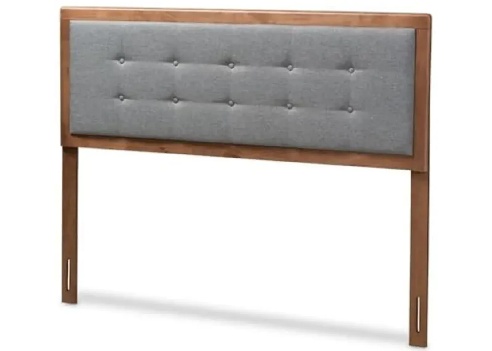 Baxton Studio Sarine Mid-Century Modern Dark Grey Fabric Upholstered Walnut Brown Finished Wood Full Size Headboard