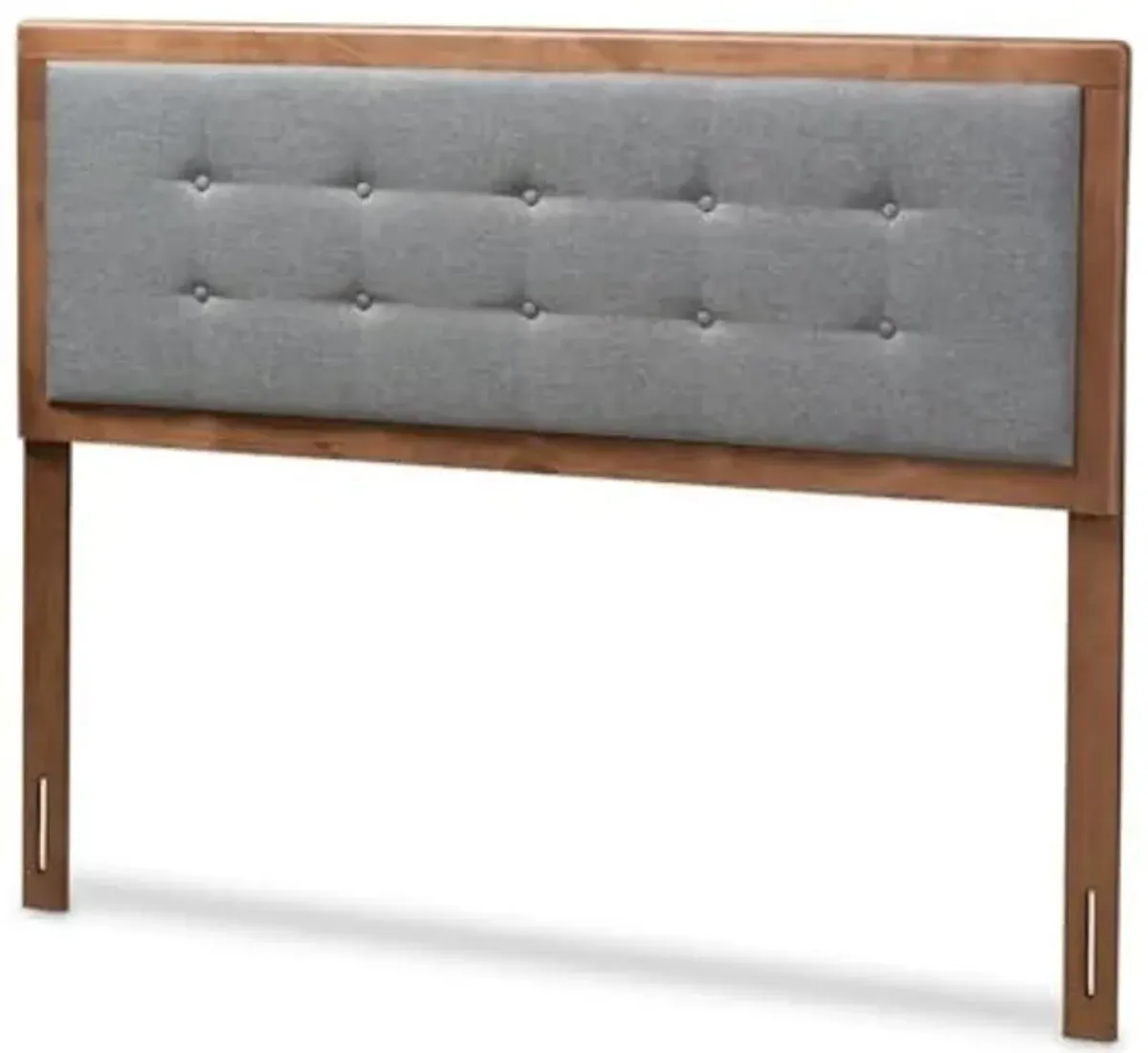 Baxton Studio Sarine Mid-Century Modern Dark Grey Fabric Upholstered Walnut Brown Finished Wood Full Size Headboard