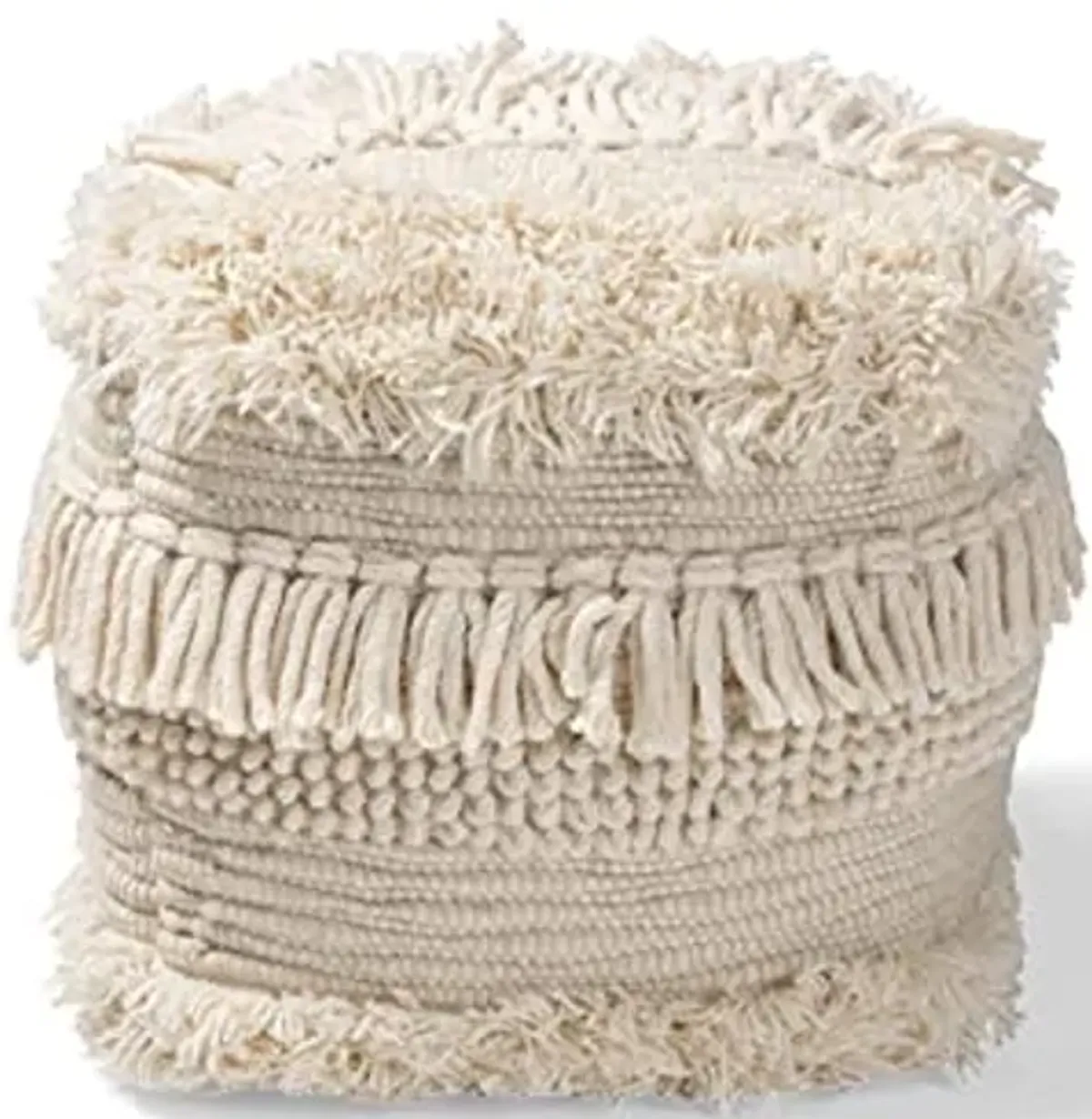 Baxton Studio Bartow Moroccan Inspired Beige Handwoven Cotton Pouf Ottoman