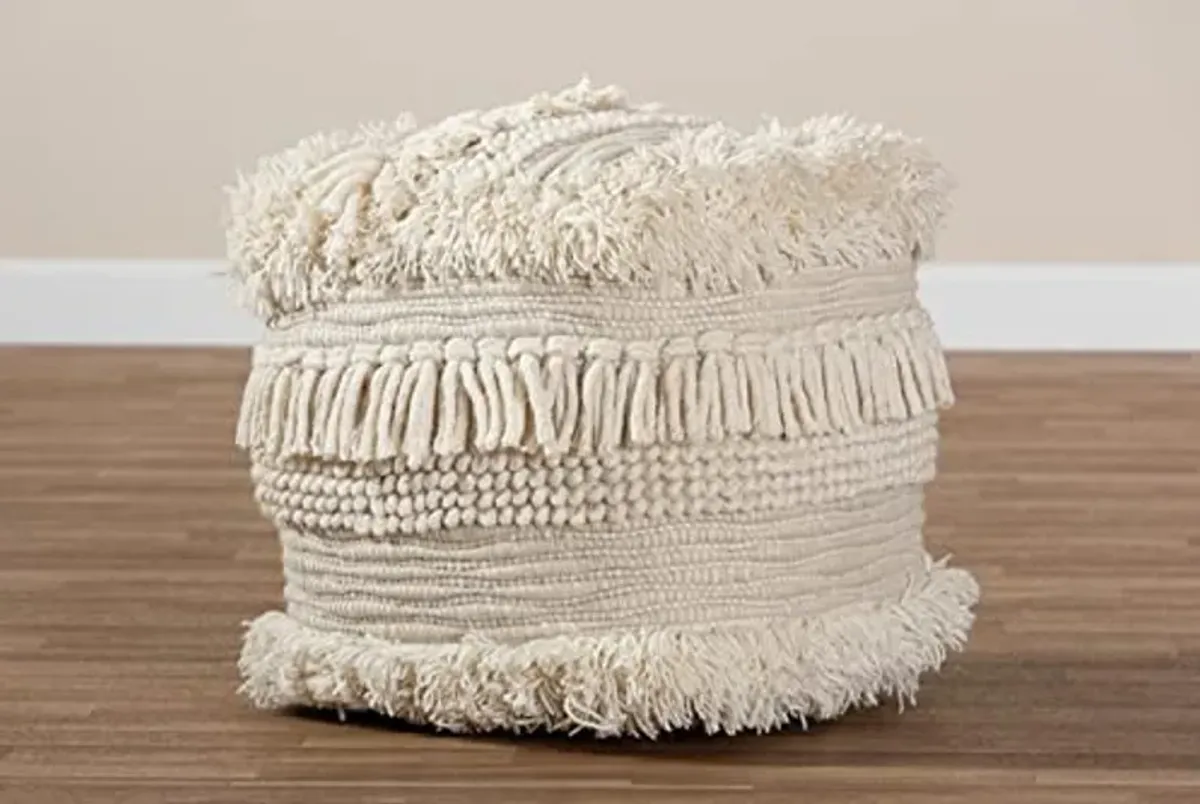 Baxton Studio Bartow Moroccan Inspired Beige Handwoven Cotton Pouf Ottoman